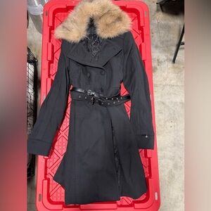 Twin-Set Black button coat with belt twin set detachable fur collar